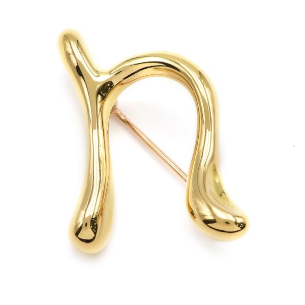 c240900038112 Tiffany Co Initial n Brooch K18YG Peretti Solid Yellow Gold