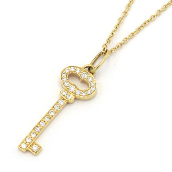 c240900038654 Tiffany Vintage Oval Key Necklace K18YG Diamond New Polished Key Yellow Gold Pendant