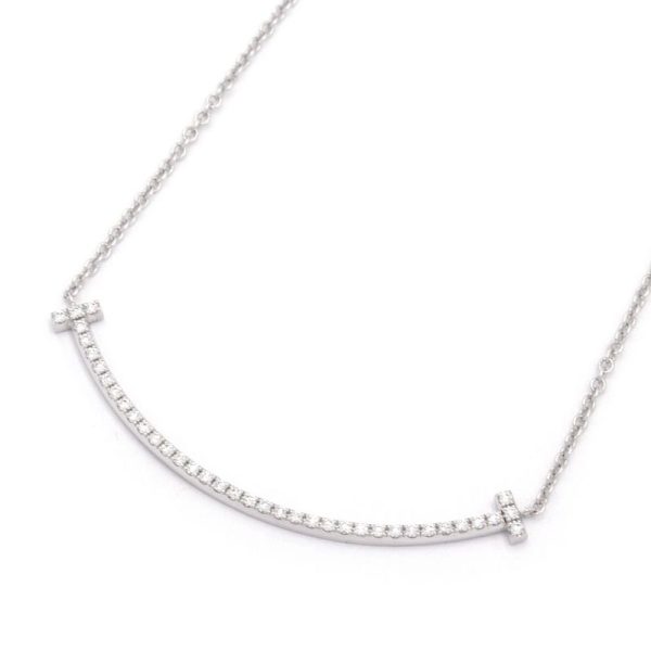 c240900039462 Tiffany T Smile Necklace Small K18WG Diamond White Gold Diamond Necklace Pendant Jewelry