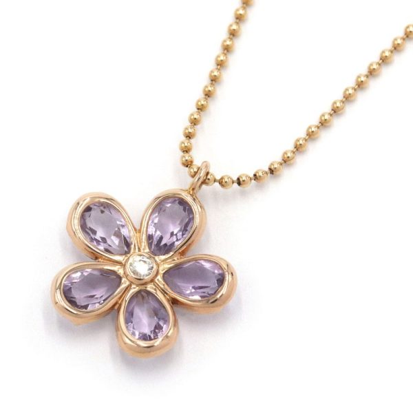 c240900041723 Tiffany Co Sparkler Flower Necklace Amethyst K18PG Pink Gold Pendant