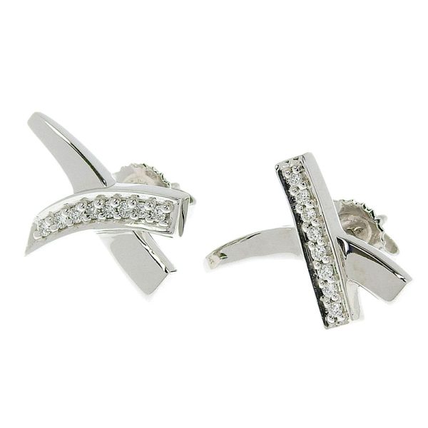 c240900042831 Tiffany Co Kiss Earrings K18WG Diamond Paloma Picasso X Stud Earrings White Gold Jewelry