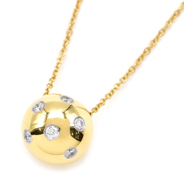 c240900043921 Tiffany Co Dots Ball Diamond Necklace K18YG Pt950 Yellow Gold