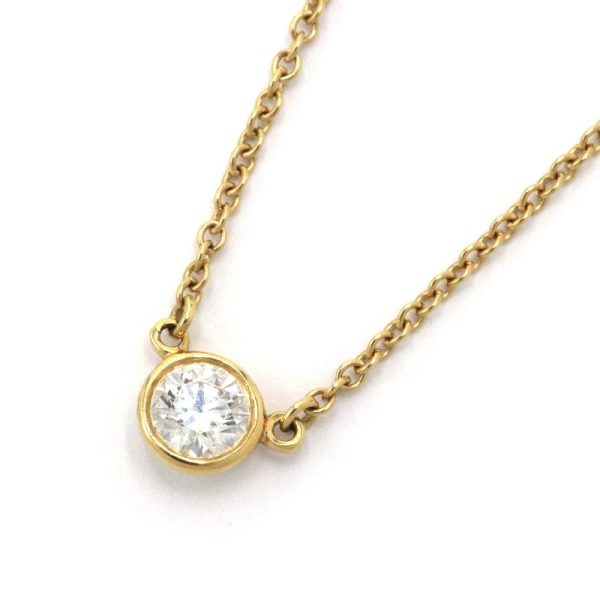 c240900046860 Tiffany Co By the Yard Single Diamond Pendant K18YG Necklace 40cm Yellow Gold