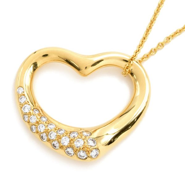 c241100020930 Tiffany Open Heart Necklace K18YG New Finished Elsa Peretti Diamond Heart Motif Yellow Gold