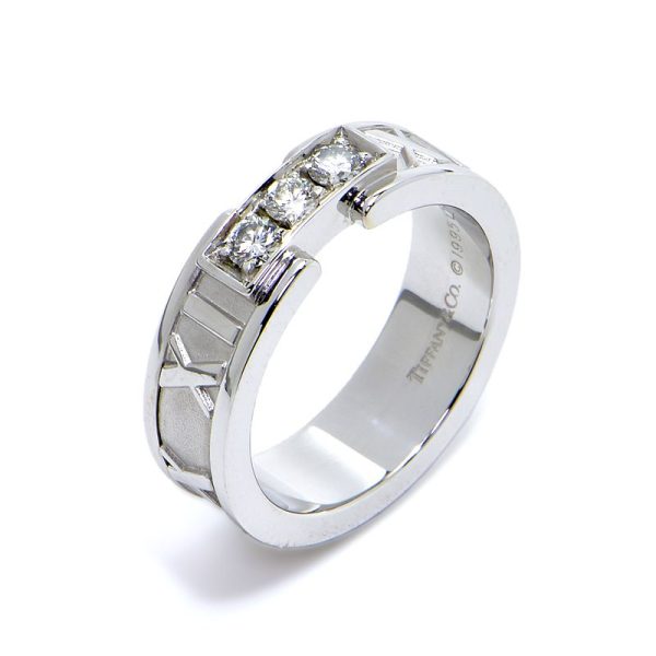 c241100022811 Tiffany Co Atlas Ring Size 75 K18WG 3P Diamonds White Gold