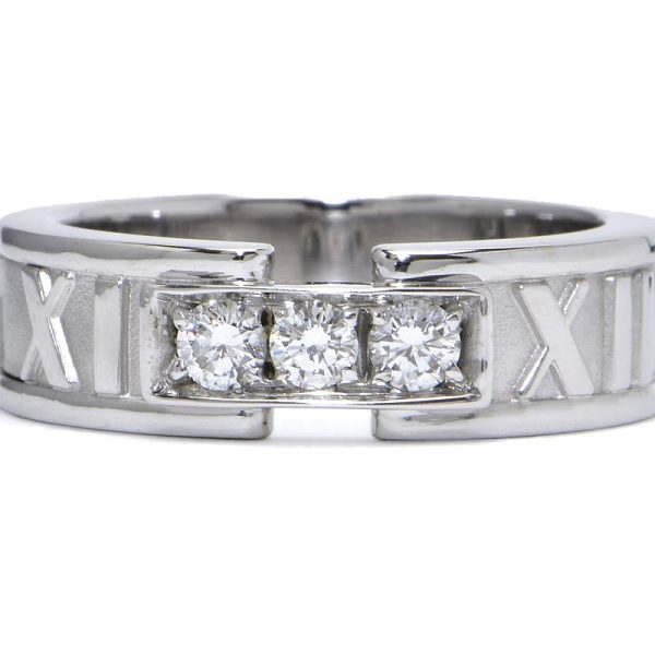 c241100022811 2 Tiffany Co Atlas Ring Size 75 K18WG 3P Diamonds White Gold