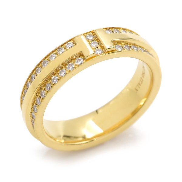 c241100022881 Tiffany T Narrow Pave Diamond Ring No 65 K18YG New Polished Yellow Gold