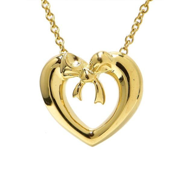 c241100025959 Tiffany Co Heart Ribbon Necklace K18YG Yellow Gold Motif