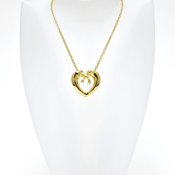 c241100025959 1 Tiffany Co Heart Ribbon Necklace K18YG Yellow Gold Motif