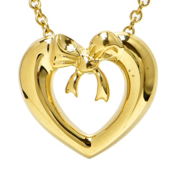 c241100025959 2 Tiffany Co Heart Ribbon Necklace K18YG Yellow Gold Motif