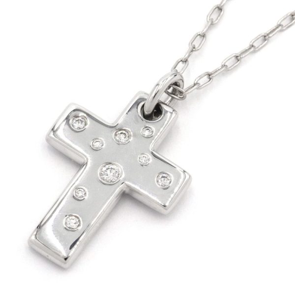 c241100025991 Tiffany Dots Cross Diamond Necklace Large New Finished 9P Diamond K18WG White Gold Cross Pendant