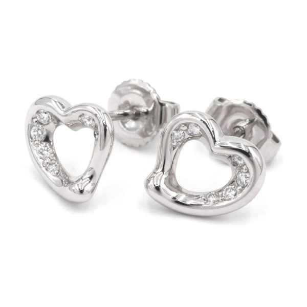 c241100027150 Tiffany Co Open Heart Earrings Pt950 Diamond Platinum Both Ears Stud Jewelry