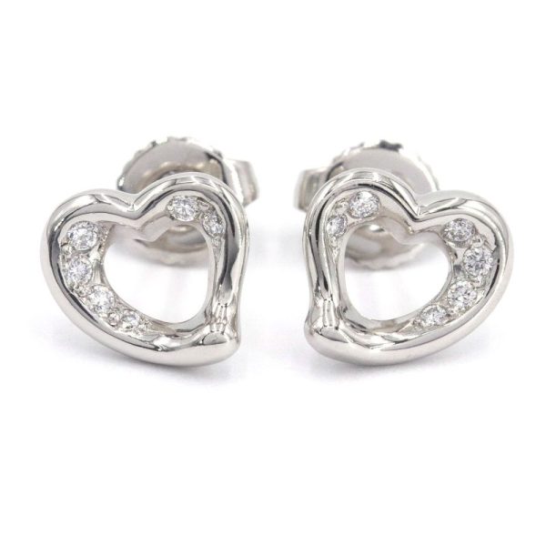 c241100027150 1 1 Tiffany Co Open Heart Earrings Pt950 Diamond Platinum Both Ears Stud Jewelry