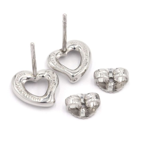 c241100027150 2 Tiffany Co Open Heart Earrings Pt950 Diamond Platinum Both Ears Stud Jewelry