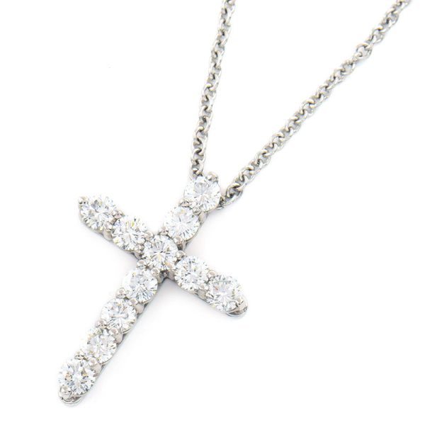 c241100028387 Tiffany Cross Pendant Small Diamond Platinum Pt950 Polished Total 042ct Diamond Cross Diamond Necklace