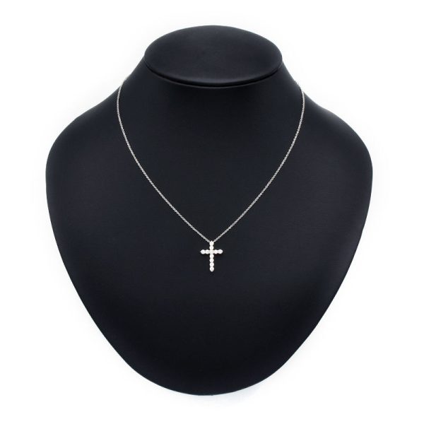 c241100028387 1 Tiffany Cross Pendant Small Diamond Platinum Pt950 Polished Total 042ct Diamond Cross Diamond Necklace