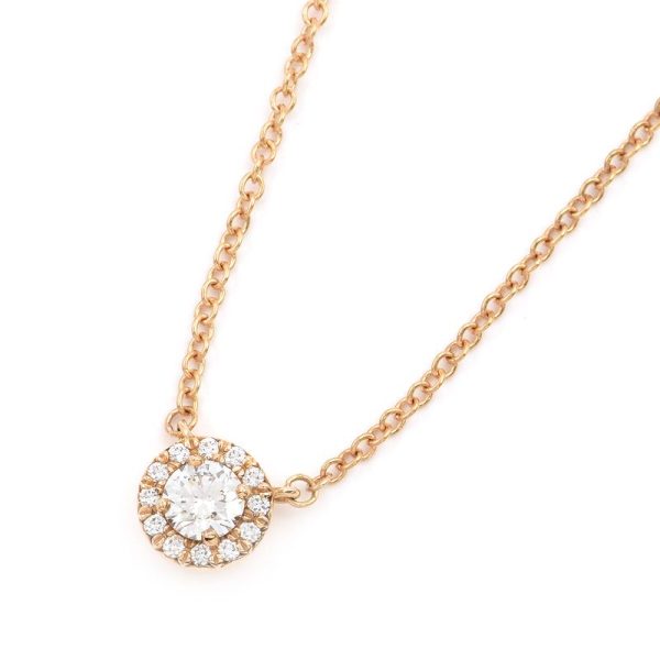 c241100030133 Tiffany Soleste Pendant K18PG New Polished Round Brilliant Cut Diamond Necklace Pink Gold 40cm