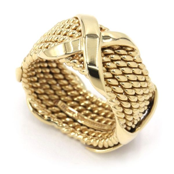 c241100030178 Tiffany Jean Schlumberger Ring No 12 K18YG Yellow Gold Mesh Rope 6 Row Cross Ring Bullion 125g