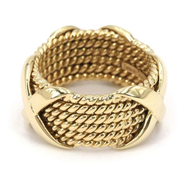 c241100030178 1 Tiffany Jean Schlumberger Ring No 12 K18YG Yellow Gold Mesh Rope 6 Row Cross Ring Bullion 125g