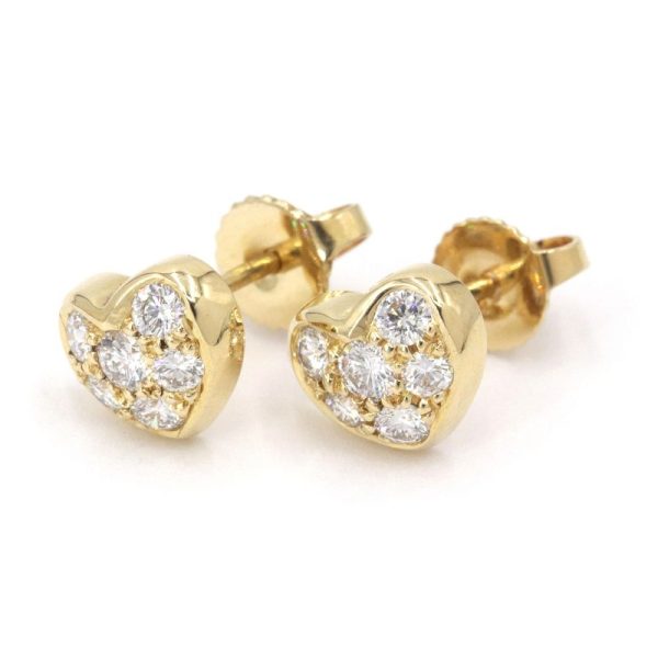 c241100030225 Tiffany Heart Diamond Earrings K18YG Yellow Gold Binaural Stud Type Catch Type Jewelry Accessory