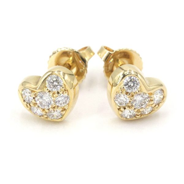 c241100030225 1 Tiffany Heart Diamond Earrings K18YG Yellow Gold Binaural Stud Type Catch Type Jewelry Accessory