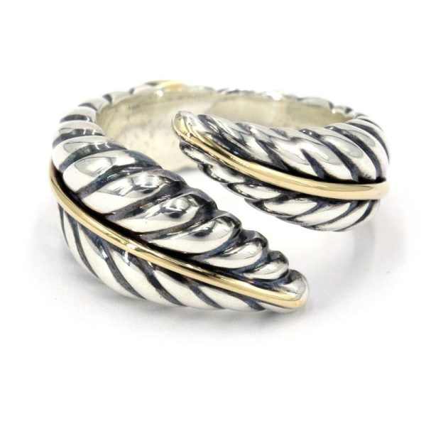 c241100031627 1 Tiffany Co Ring Size 95 K18YG SV925 Motif Feather Yellow Gold Silver Jewelry