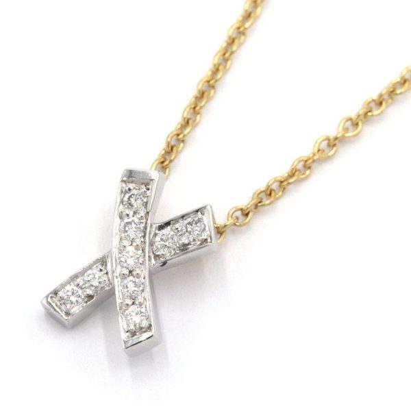 c241100033327 Tiffany Co X Pendant K18YG Pt950 Diamond Yellow Gold Platinum Kiss Necklace