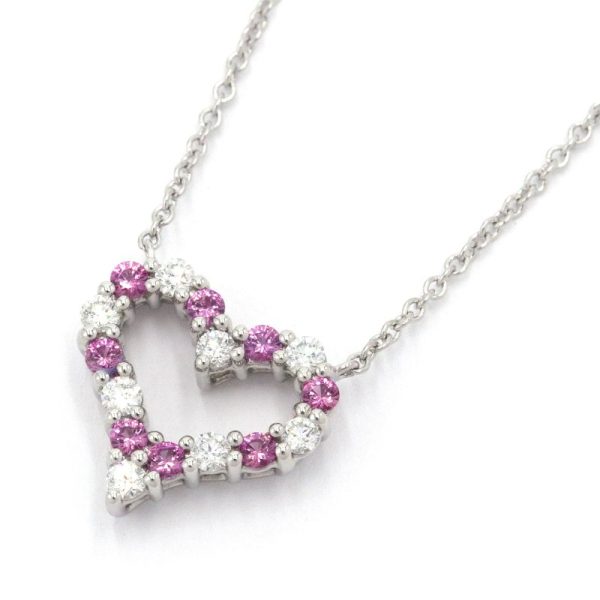 c241100033381 Tiffany Sentimental Pendant Pt950 Diamond Pink Sapphire New Polished Sentimental Heart 40cm Jewelry