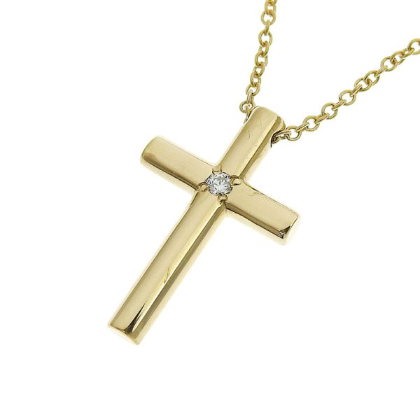 c241100035091 Tiffany Co Cross Motif Necklace K18YG Diamond Yellow Gold Pendant Jewelry