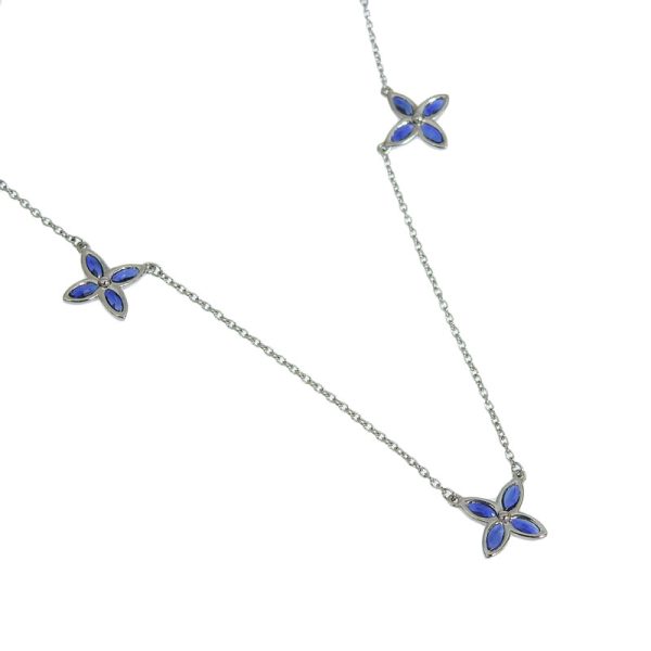 c241100036955 2 Tiffany Victoria Small Necklace Sapphire Pt950 New Polished Flower Platinum Jewelry