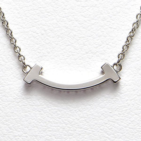 c241100039747 3 Tiffany Co T Smile Pendant Necklace Mini K18WG White Gold