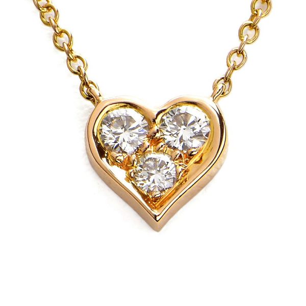 c241100041430 Tiffany Co Sentimental Heart Necklace K18PG 3P Diamond Pendant Pink Gold