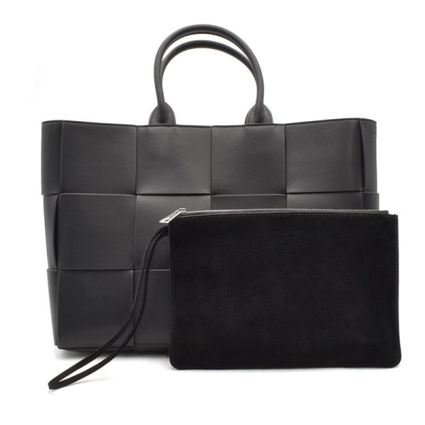 c241100043201 2 Bottega Veneta Arco Tote Bag with Pouch Black