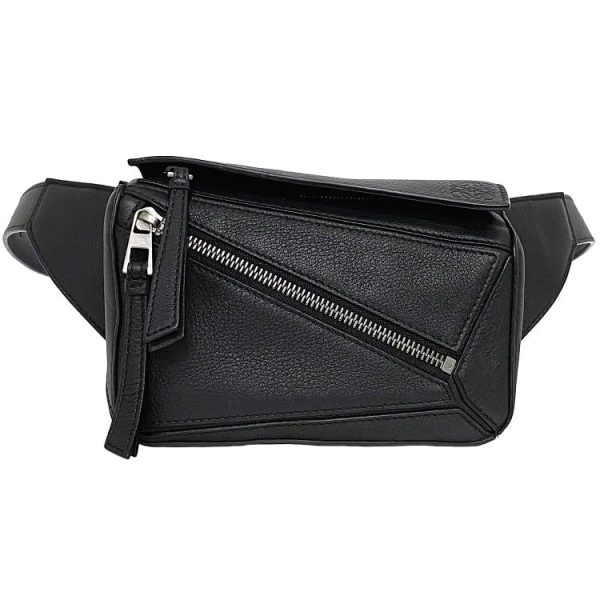 f 19117 1 Loewe Body Bag Puzzle Waist Pouch Leather Zipper Mini Crossbody Shoulder Bag Black