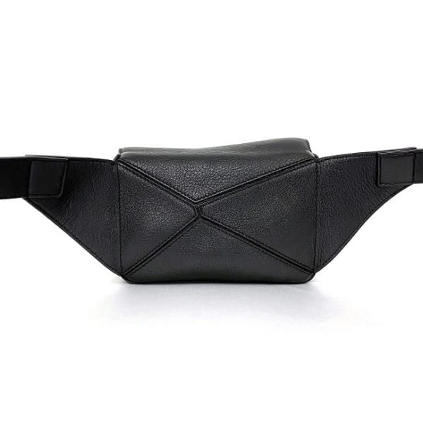 f 19117 3 Loewe Body Bag Puzzle Waist Pouch Leather Zipper Mini Crossbody Shoulder Bag Black