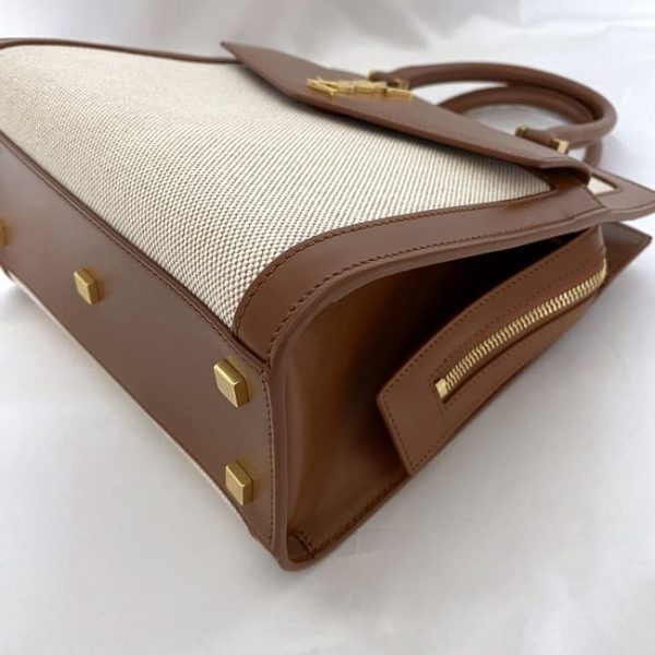 f 19175 6 Saint Laurent 2way Bag Uptown Brown Beige Shoulder Canvas Leather Handbag Pouch Small