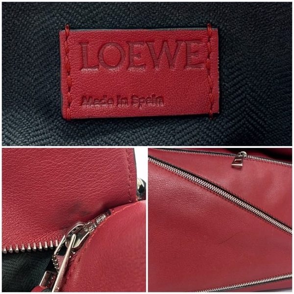 f 19176 10 Loewe 2way Puzzle Bag Medium Zip Red Silver Zipper Leather Shoulder Bag