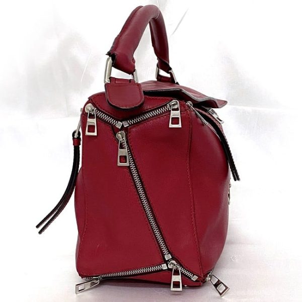 f 19176 3 Loewe 2way Puzzle Bag Medium Zip Red Silver Zipper Leather Shoulder Bag