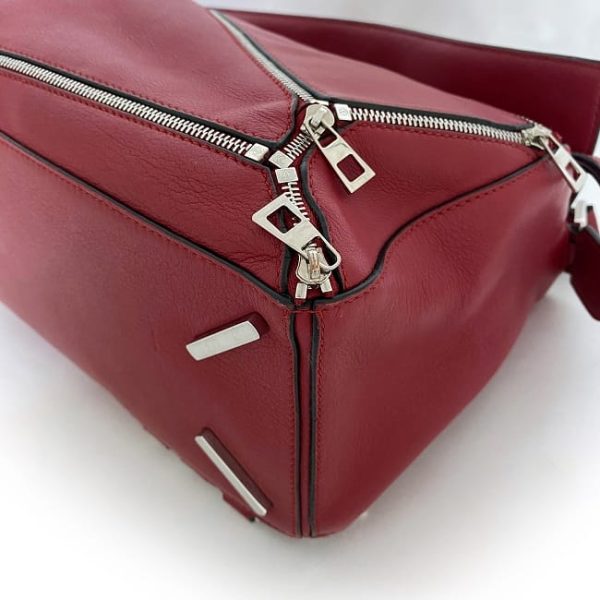 f 19176 6 Loewe 2way Puzzle Bag Medium Zip Red Silver Zipper Leather Shoulder Bag