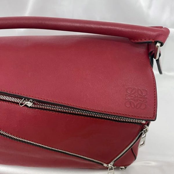 f 19176 8 Loewe 2way Puzzle Bag Medium Zip Red Silver Zipper Leather Shoulder Bag