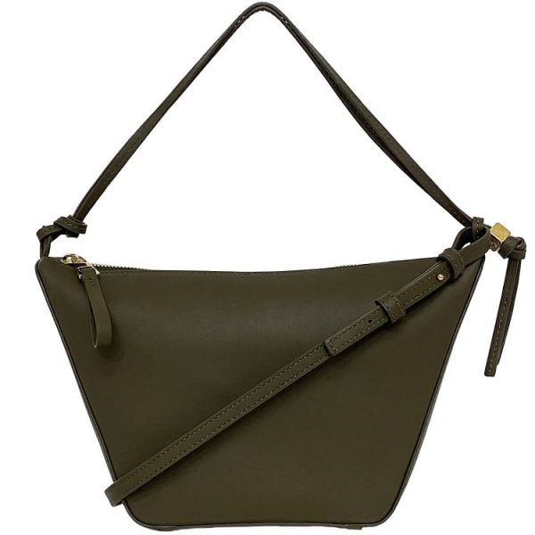 f 19569 1 Loewe 2way Bag Hammock Mini Hobo Khaki Oro Leather Handbag Shoulder Bag Zipper