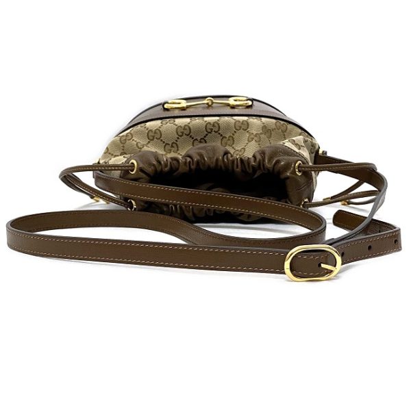 f14533 7 Gucci Bucket Bag Brown Beige Gold Canvas Leather GG Drawstring Shoulder Crossbody