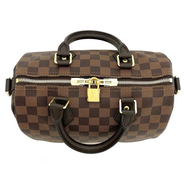 f16972 4 Louis Vuitton 2way Speedy Bandouliere Brown Gold Damier Ebene Canvas Leather Mini Handbag Shoulder Zipper