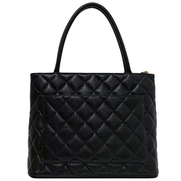f17574 2 Chanel Reprinted Tote Bag Leather Caviar Skin Black Coco Mark Zipper Top Handle