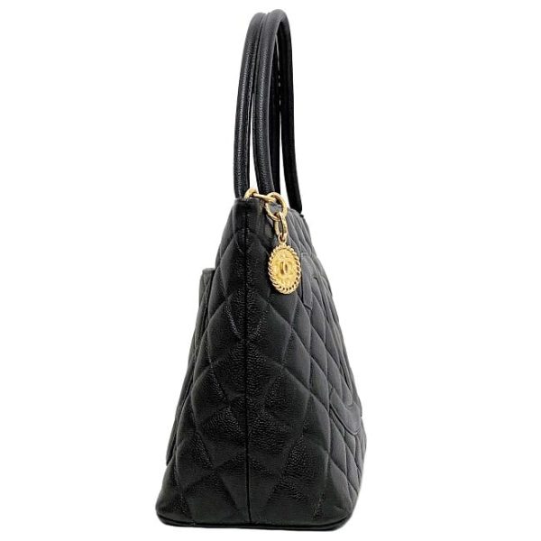 f17574 3 Chanel Reprinted Tote Bag Leather Caviar Skin Black Coco Mark Zipper Top Handle