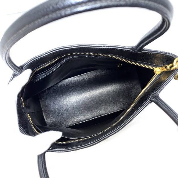 f17574 6 Chanel Reprinted Tote Bag Leather Caviar Skin Black Coco Mark Zipper Top Handle