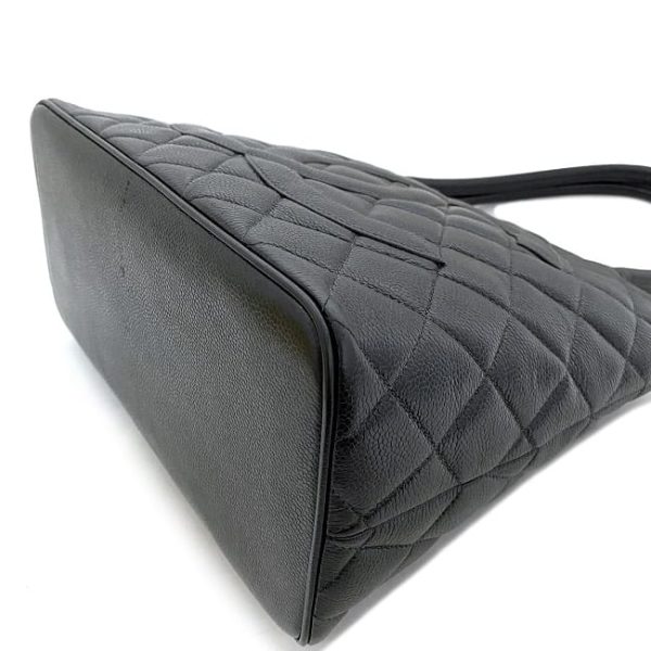 f17574 7 Chanel Reprinted Tote Bag Leather Caviar Skin Black Coco Mark Zipper Top Handle