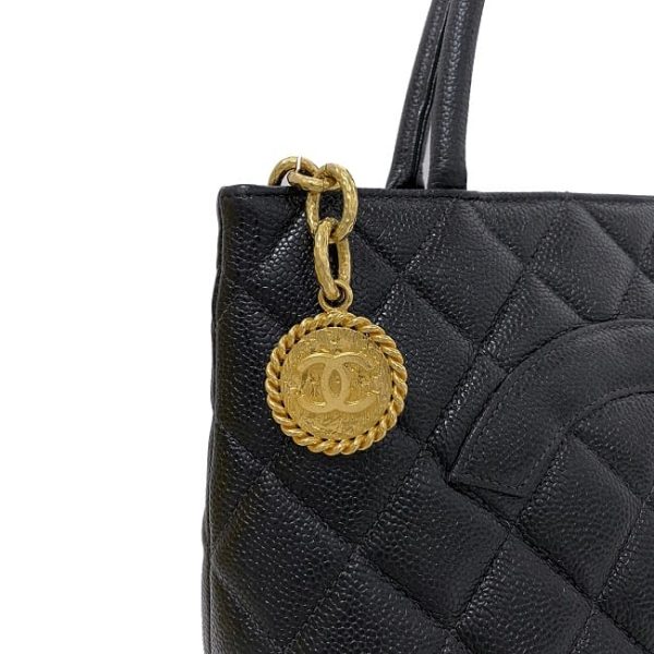 f17574 8 Chanel Reprinted Tote Bag Leather Caviar Skin Black Coco Mark Zipper Top Handle