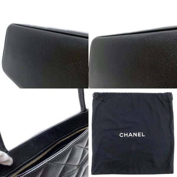 f17574 9 Chanel Reprinted Tote Bag Leather Caviar Skin Black Coco Mark Zipper Top Handle