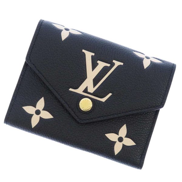 m80968 01 Louis Vuitton Wallet Monogram Empreinte Portefeuille Victorine Black Beige